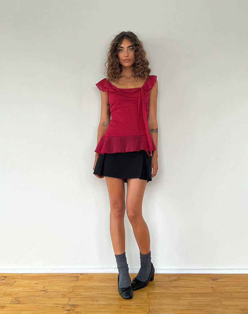 Image de Piro Ruffle Longline Top in Burgundy