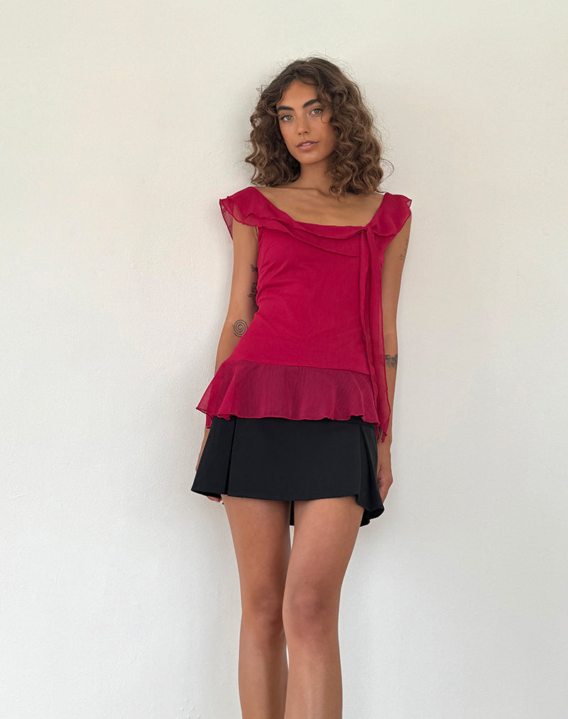 Image de Piro Ruffle Longline Top in Burgundy