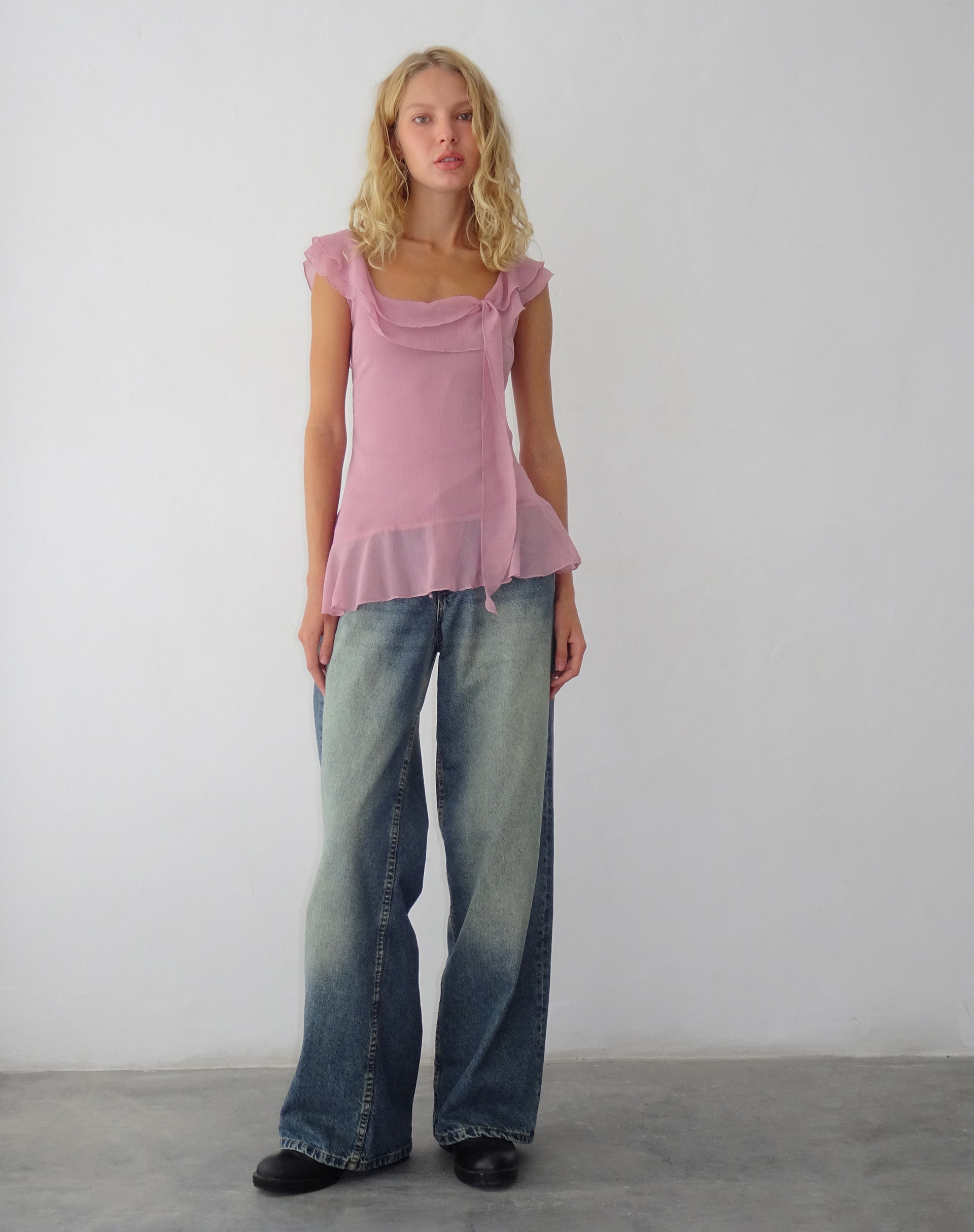 Image de Piro Ruffle Longline Top in Light Plum