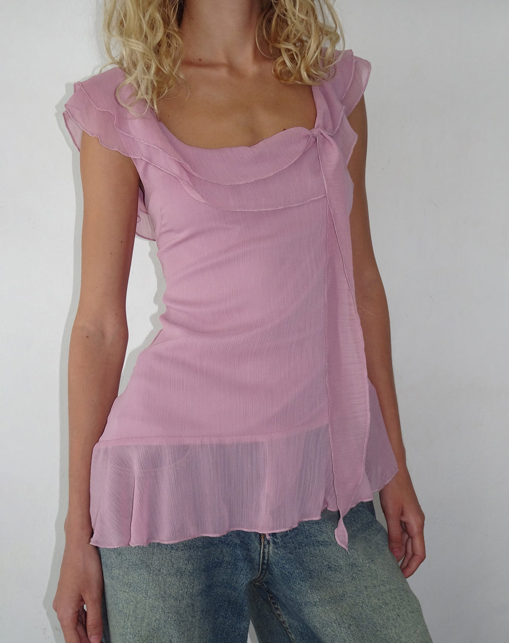 Piro Ruffle Longline Top in Light Plum (Top long à volants)