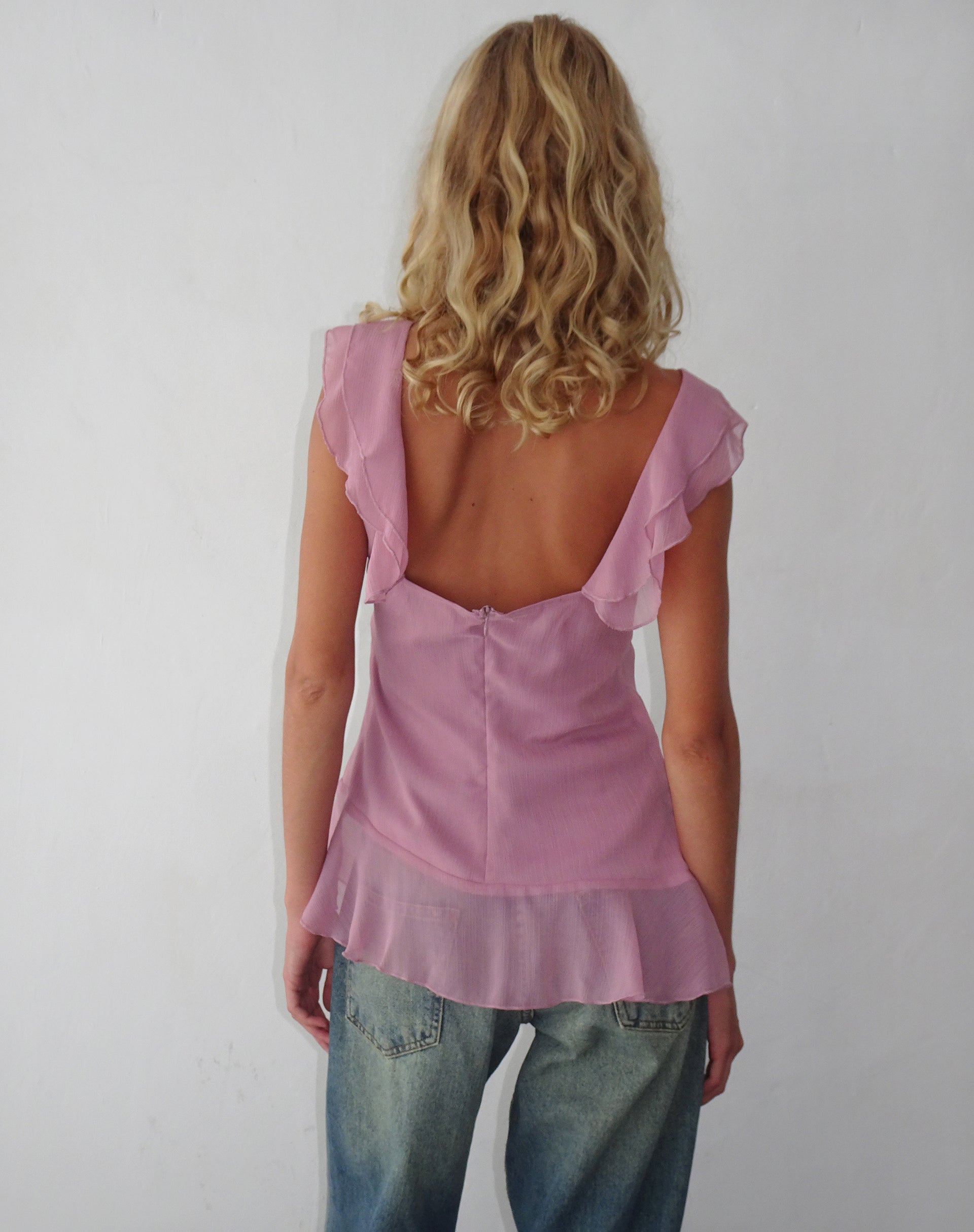 Image de Piro Ruffle Longline Top in Light Plum