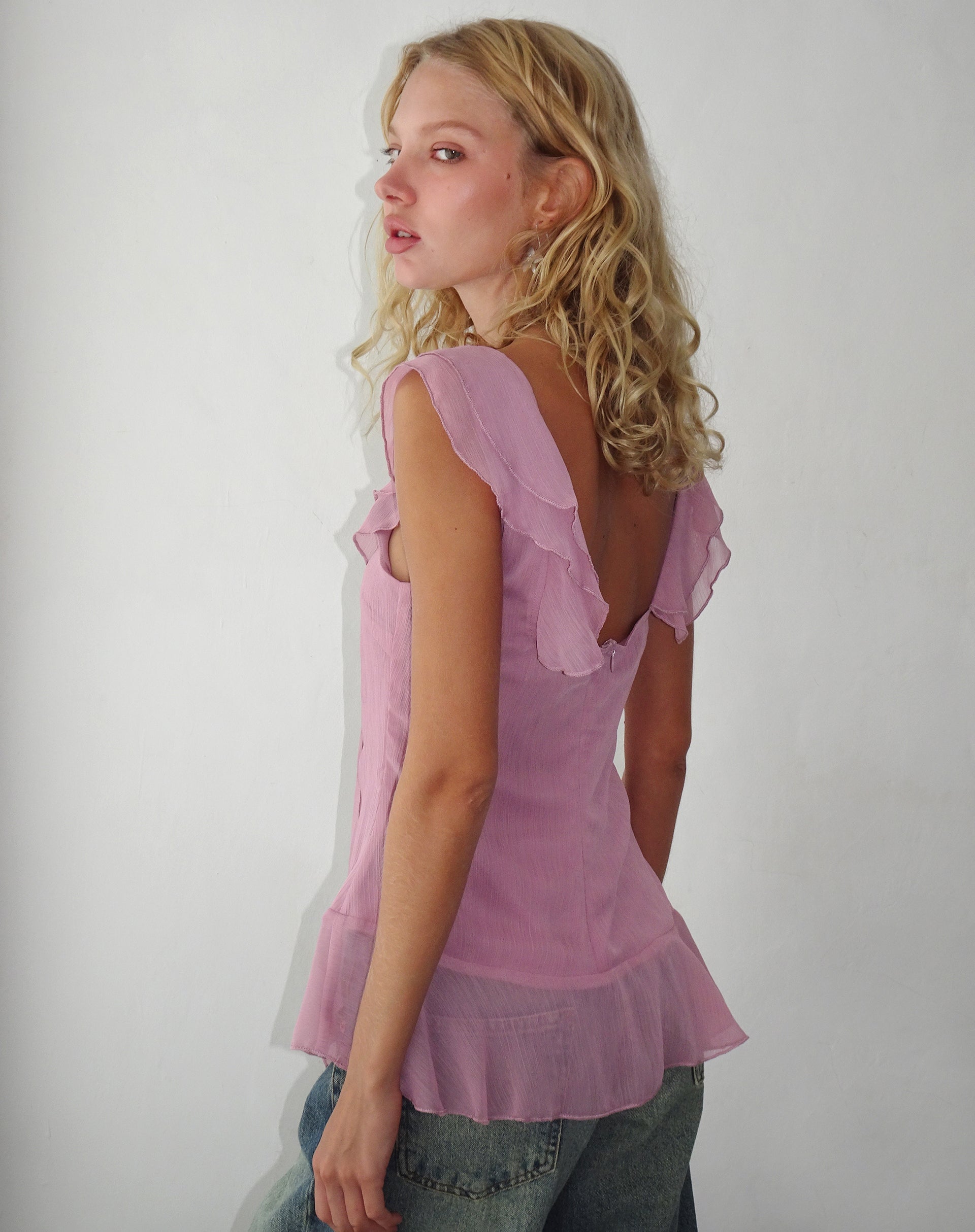 Image de Piro Ruffle Longline Top in Light Plum