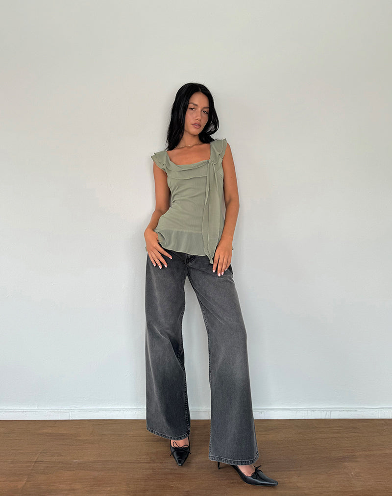 Image de Piro Ruffle Longline Top in Chiffon Olive
