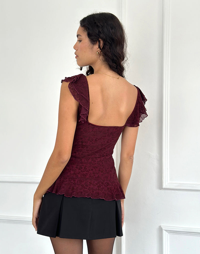 Image de Piroli Top in Ditsy Floral Flock Burnt Maroon