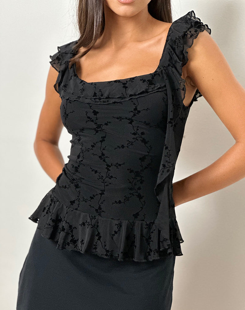 Top Piroli en fleur de vigne noir