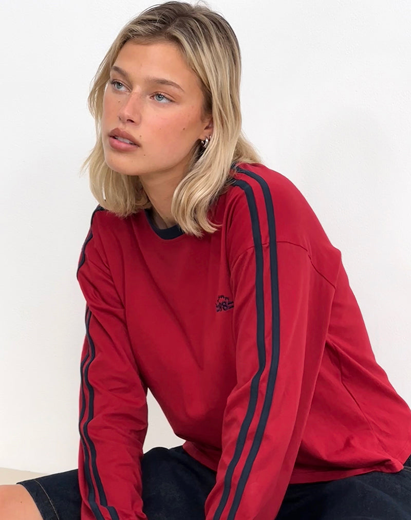 Image de Prata Long Sleeve Top in Adrenaline Red with Navy Binding