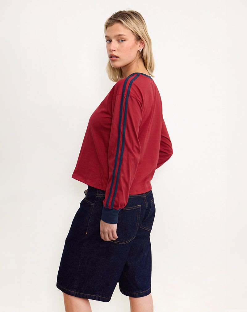 Image de Prata Long Sleeve Top in Adrenaline Red with Navy Binding