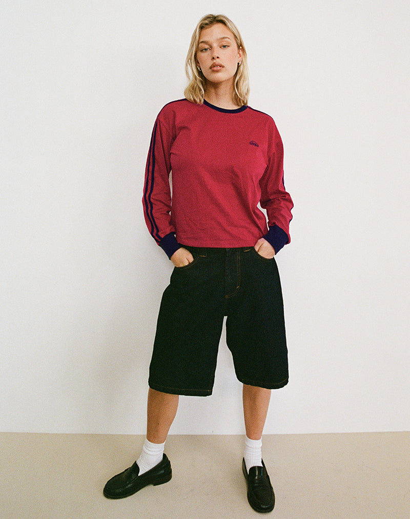Image de Prata Long Sleeve Top in Adrenaline Red with Navy Binding