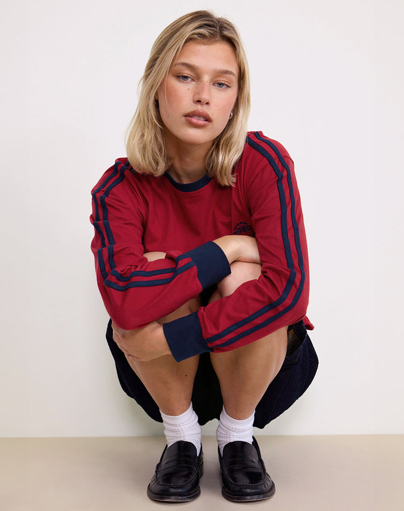 Image de Prata Long Sleeve Top in Adrenaline Red with Navy Binding