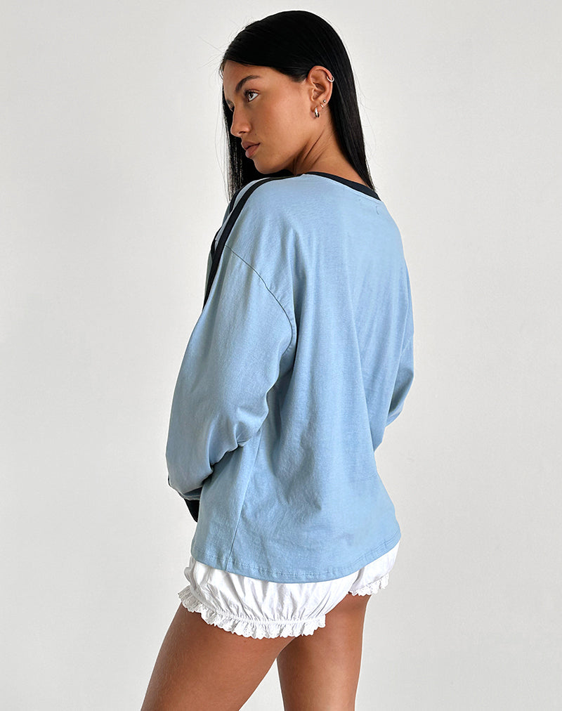 image de Prata Long Sleeve Top in Nantucket Blue with Navy Binding