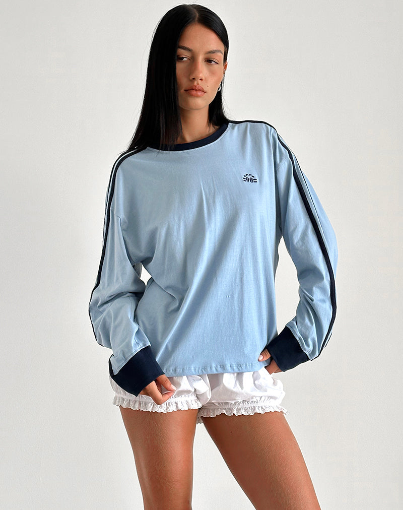 image de Prata Long Sleeve Top in Nantucket Blue with Navy Binding