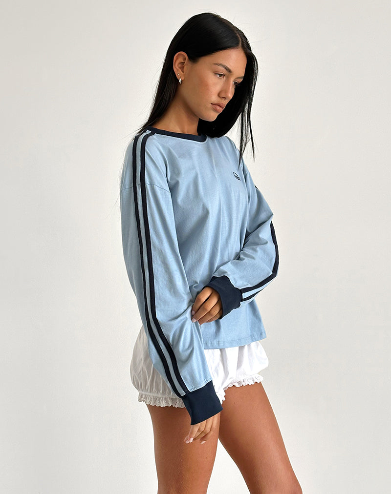 Top à manches longues Prata en bleu Nantucket avec bordures en bleu marine