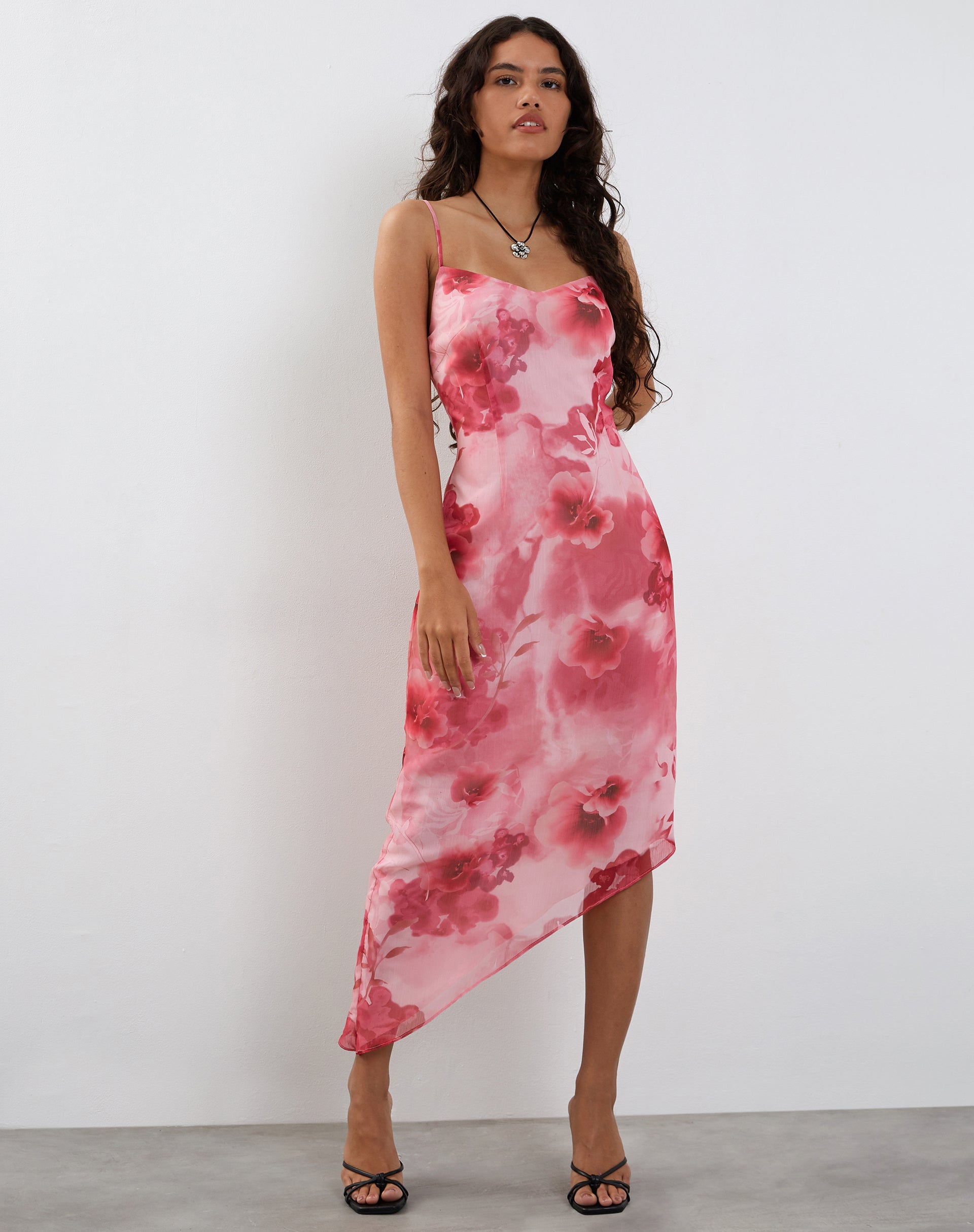 Image de la robe midi Preston en rose floral aquarelle
