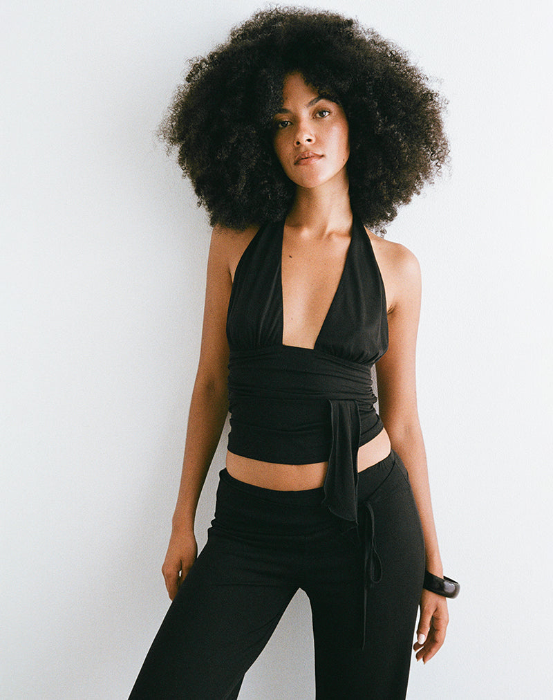 Image de Prilla Halter Top in Cupro Black