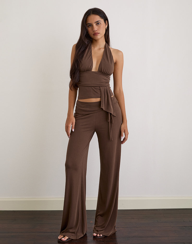 Pantalon Donata en cupro brun foncé