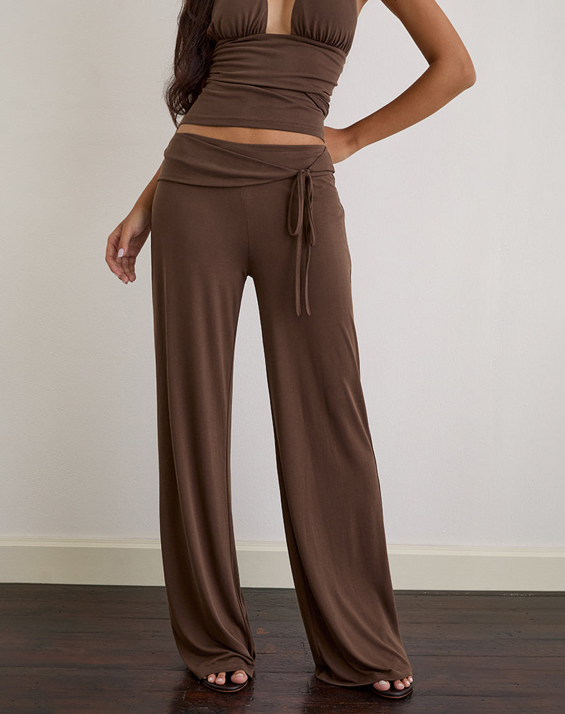 Pantalon Donata en cupro brun foncé
