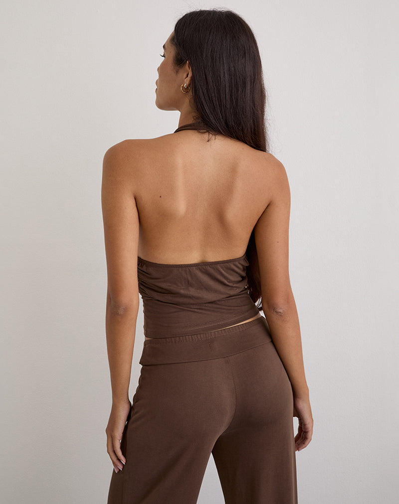 Image de Prilla Halterneck Top in Cupro Dark Brown
