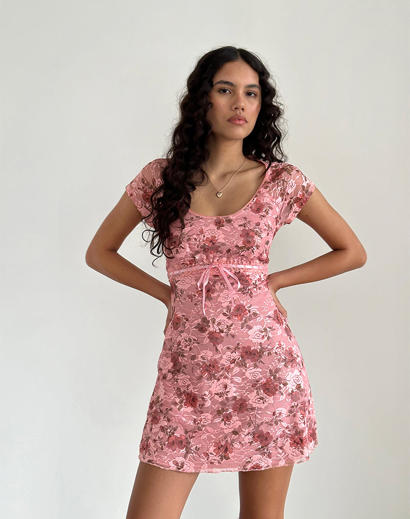 Robe Prinsa en dentelle rose fleurie