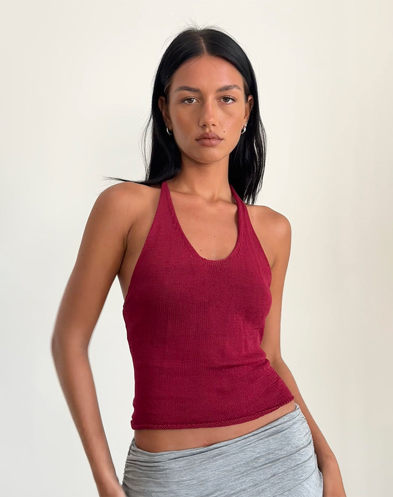 Image de Priscilla Halter Top in Sheer Knit Red