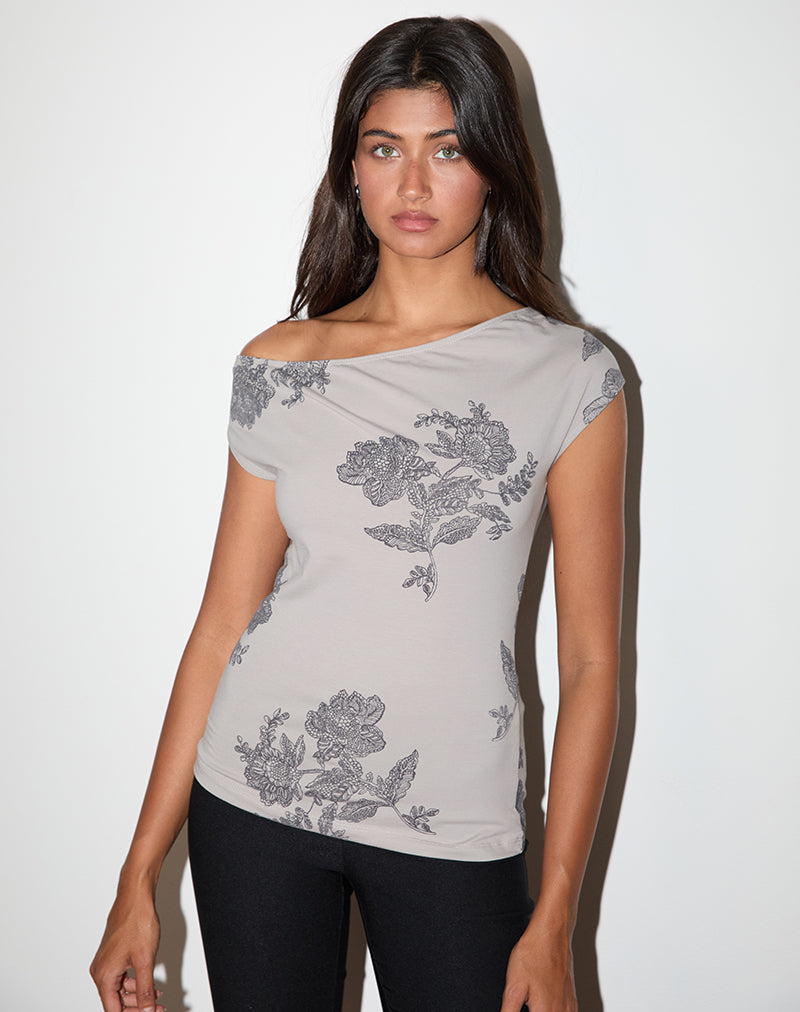 Image de Pyso Top asymétrique en dentelle fleurie Gris