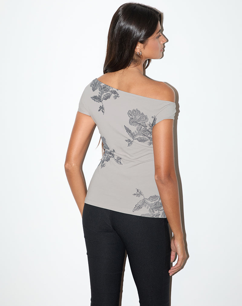 Image de Pyso Top asymétrique en dentelle fleurie Gris