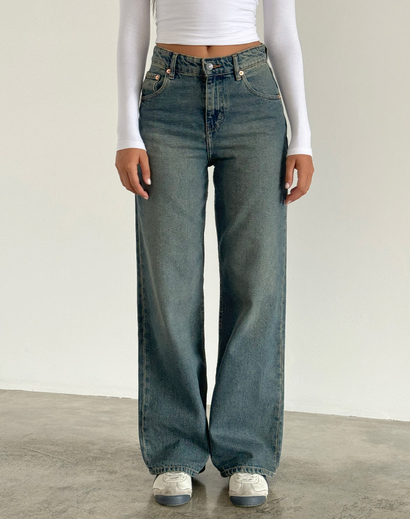 image de Jeans parallèles en brun et bleu acide