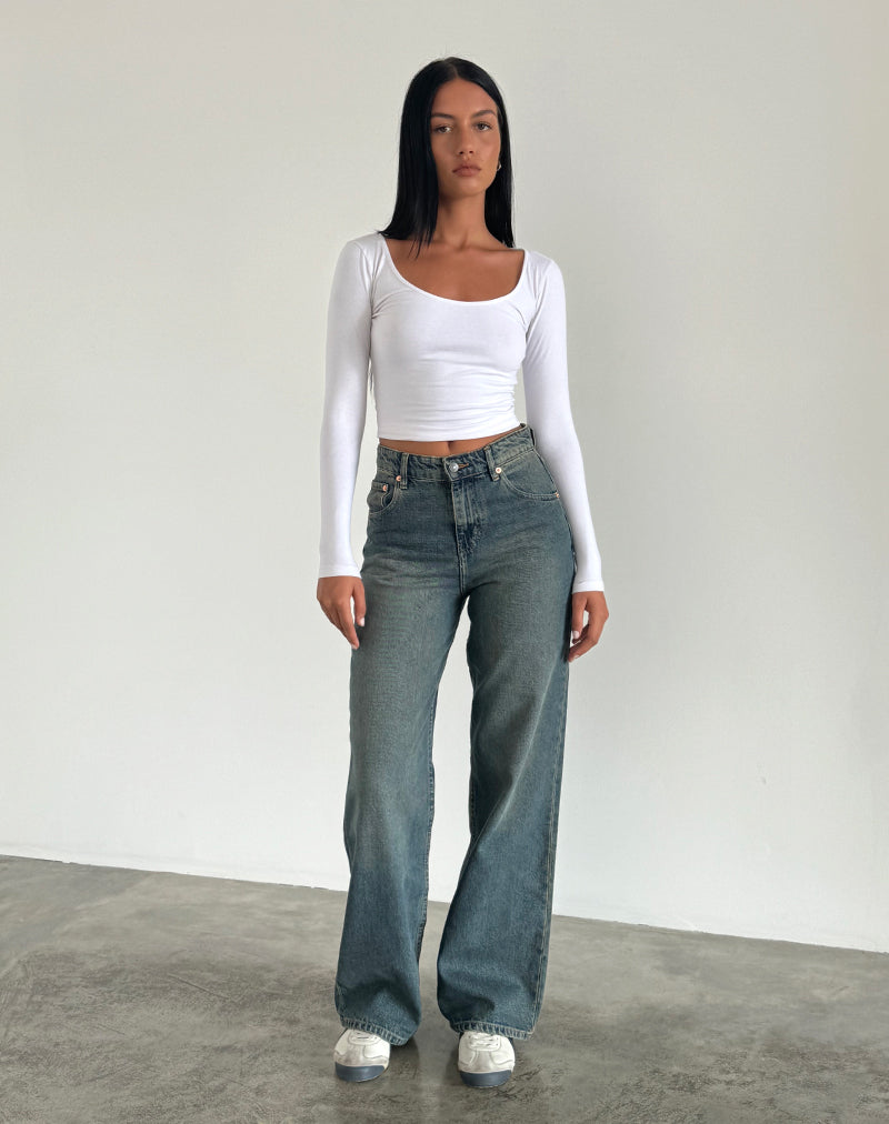 image de Jeans parallèles en brun et bleu acide