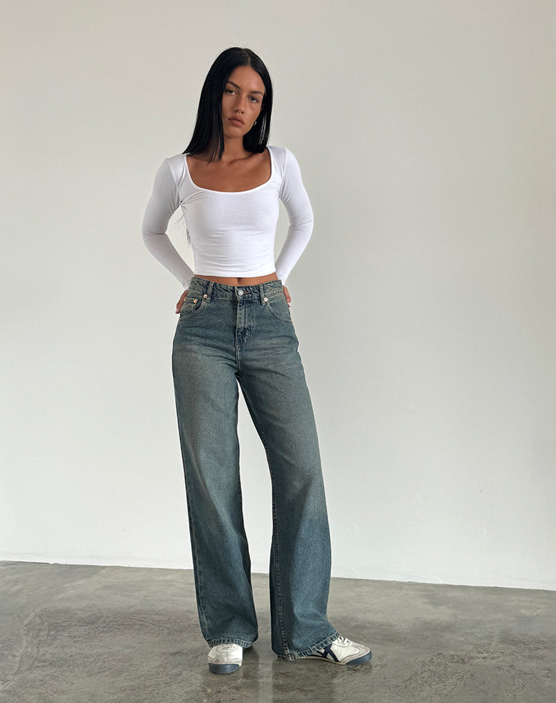 image de Jeans parallèles en brun et bleu acide