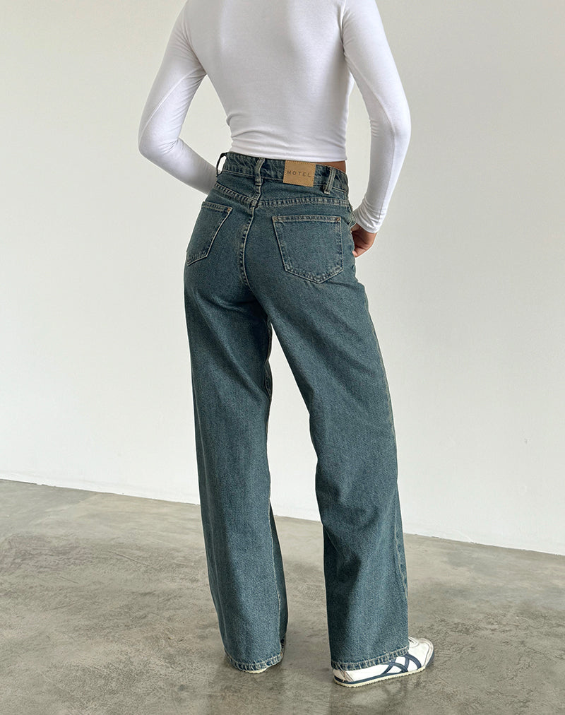 image de Jeans parallèles en brun et bleu acide