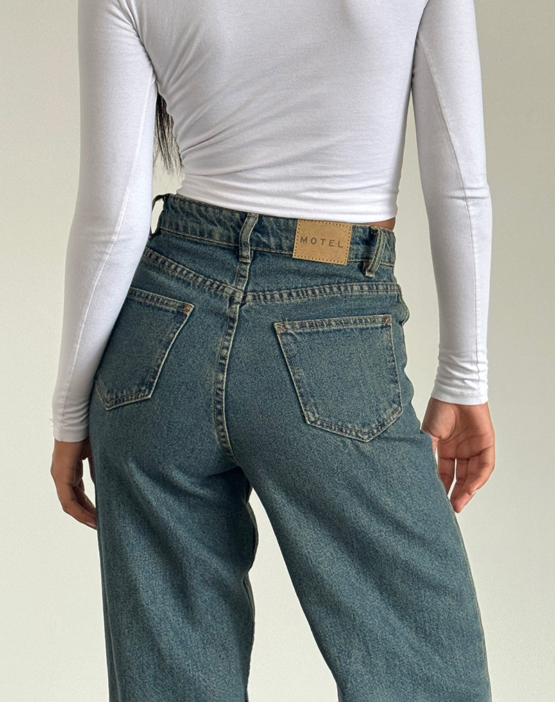 image de Jeans parallèles en brun et bleu acide