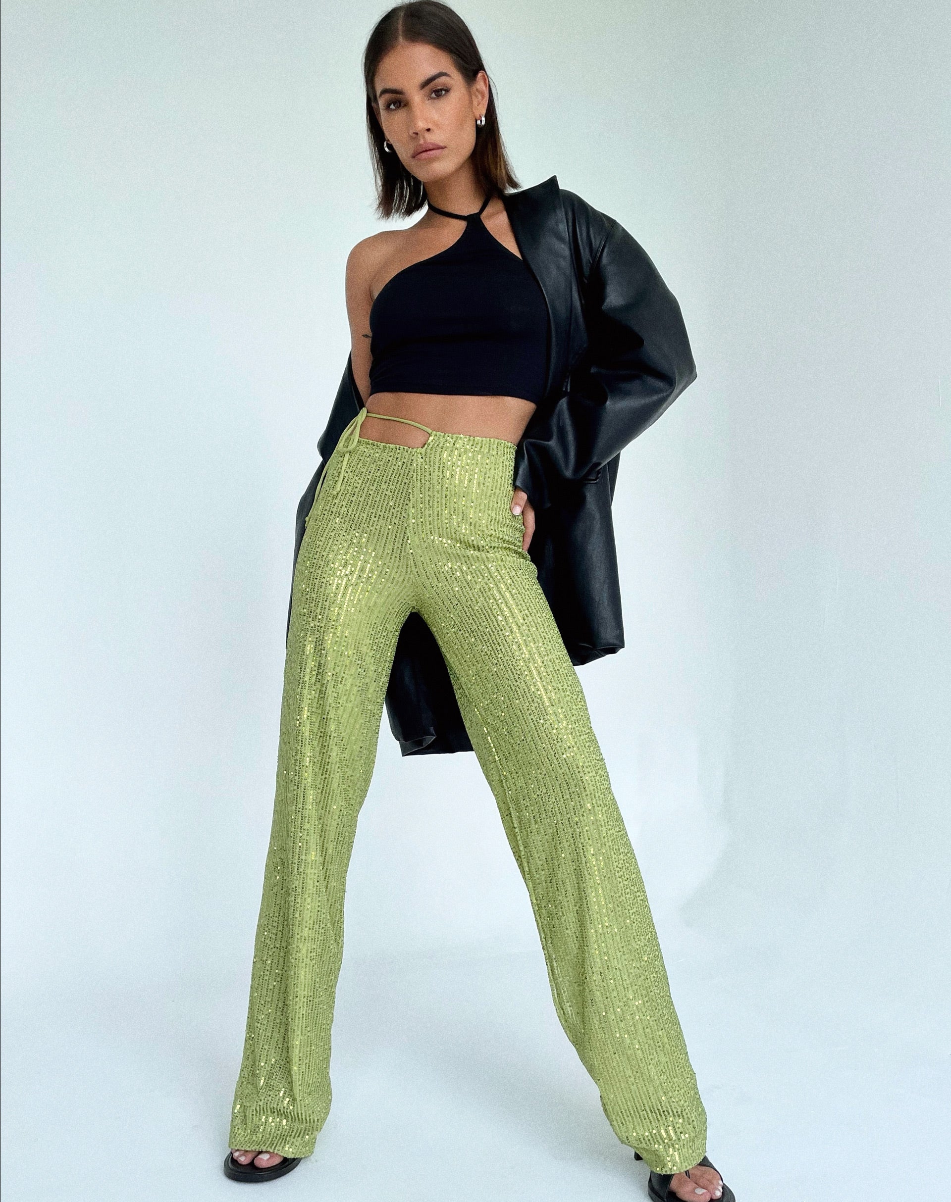 Image de Sanju Trouser in Drape Sequin Lime Green