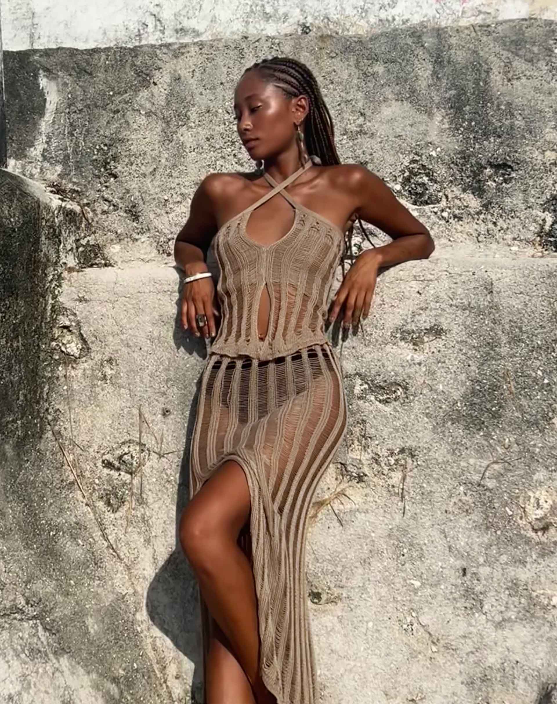 Image de la jupe midi en tricot Willa, Desert Taupe