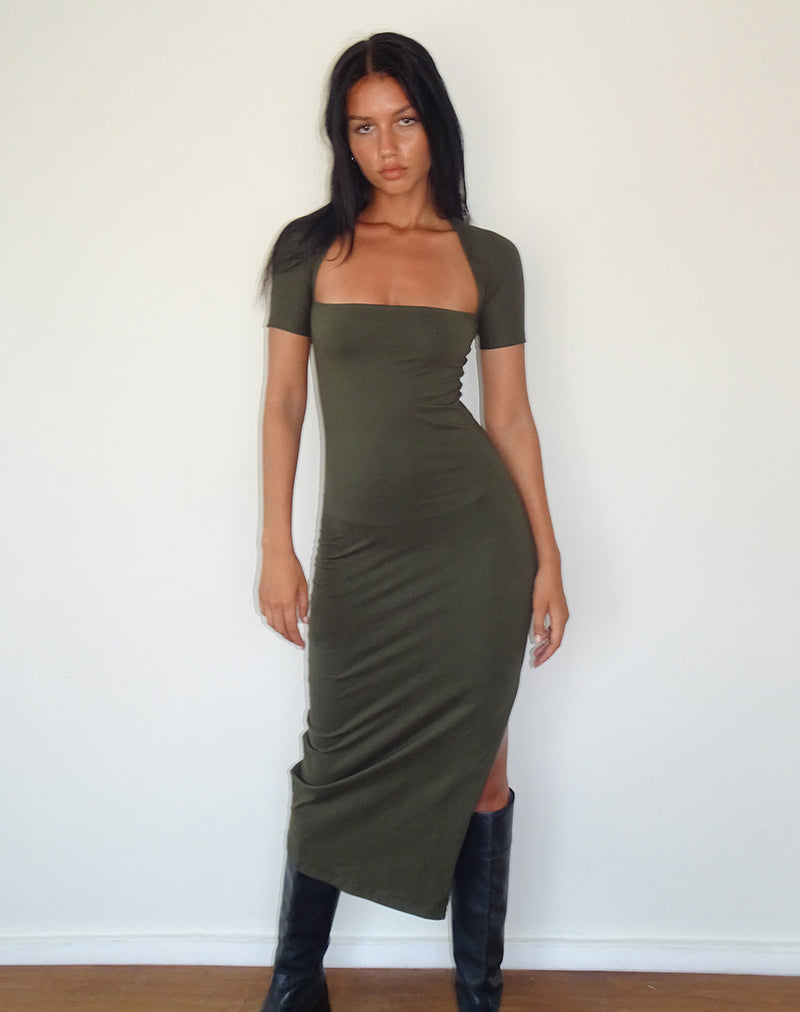 Image de la robe midi Quala en olive