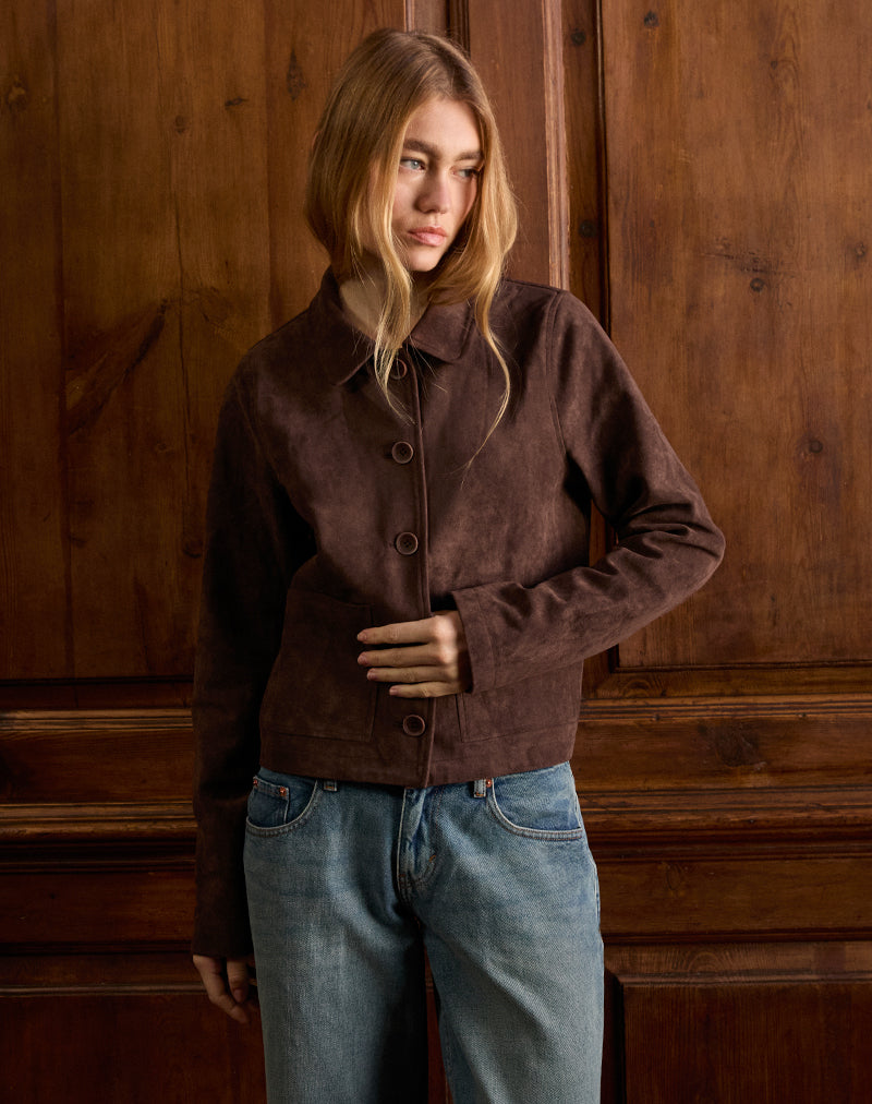 Image de Quincy Faux Suede Cropped Jacket in Brown