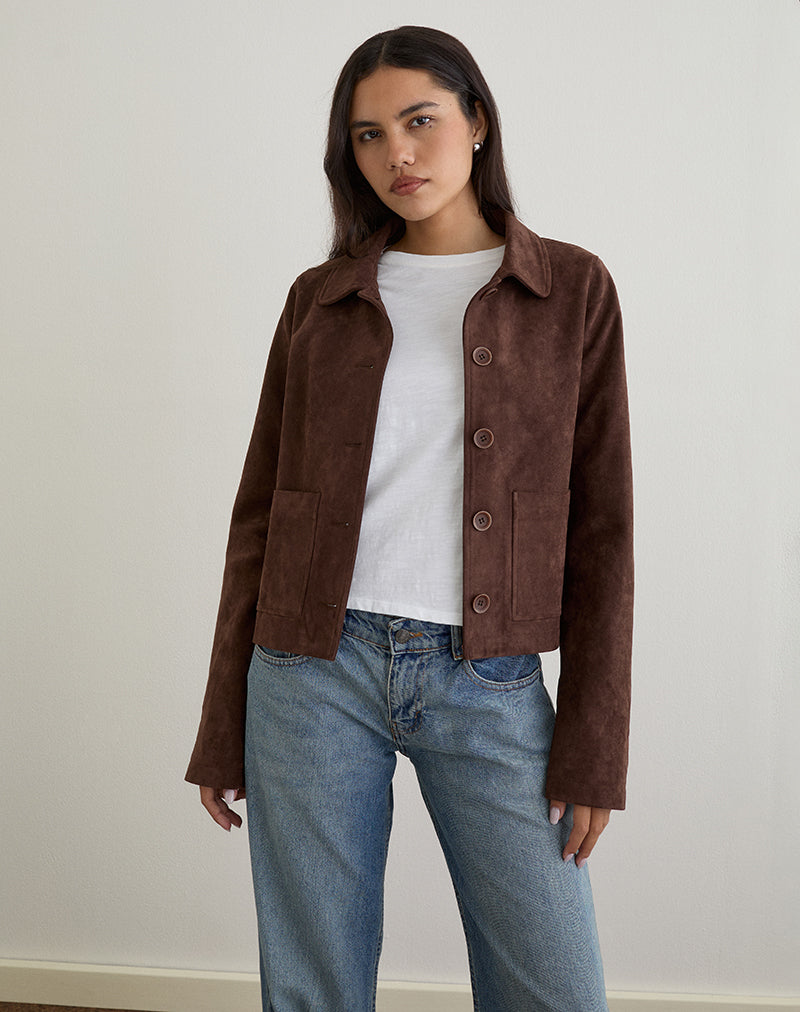 Image de Quincy Faux Suede Cropped Jacket in Brown