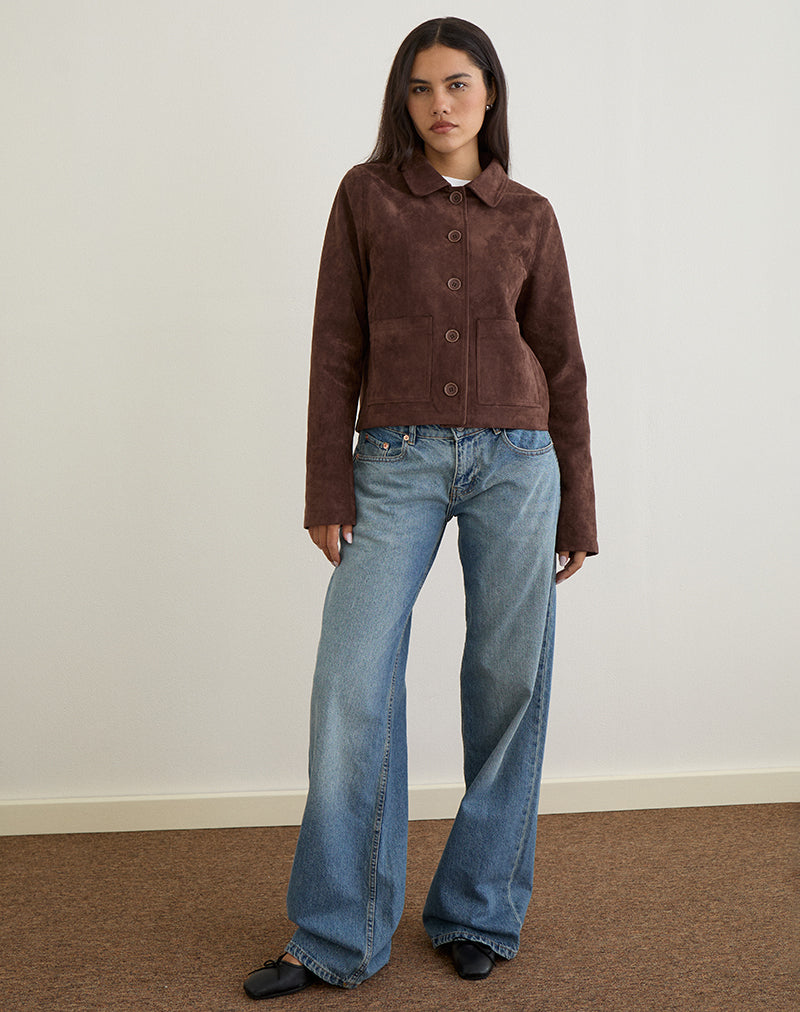 Image de Quincy Faux Suede Cropped Jacket in Brown