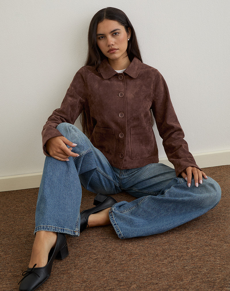 Image de Quincy Faux Suede Cropped Jacket in Brown