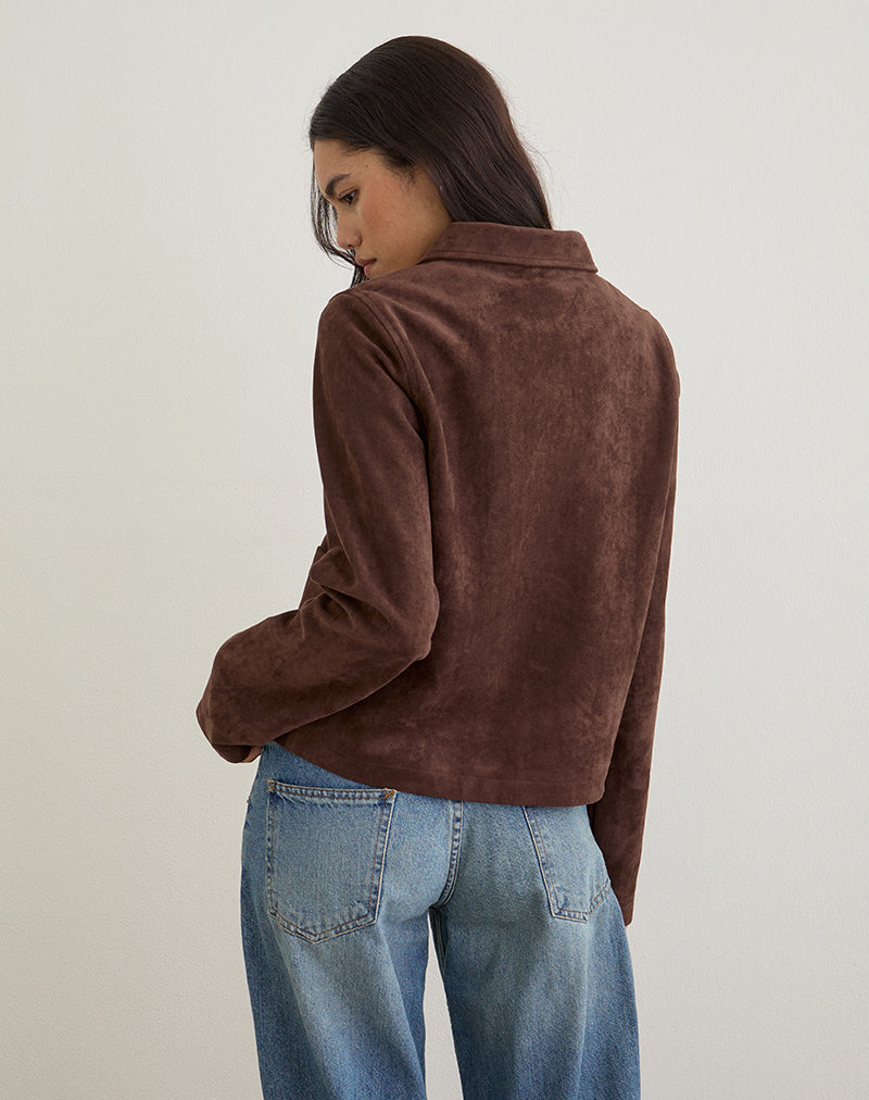 Image de Quincy Faux Suede Cropped Jacket in Brown