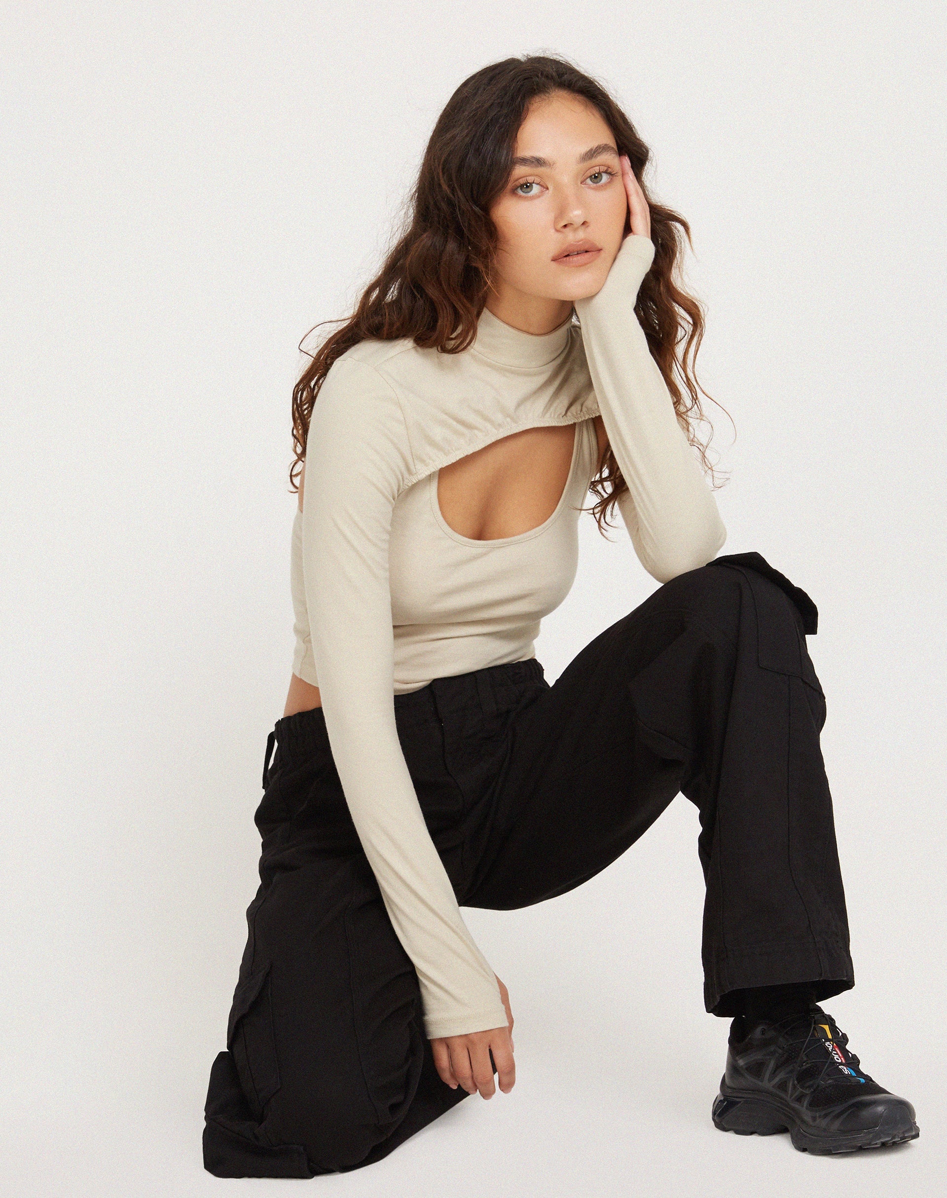 Image de Raccet Long Sleeve Crop Top in Coconut Milk