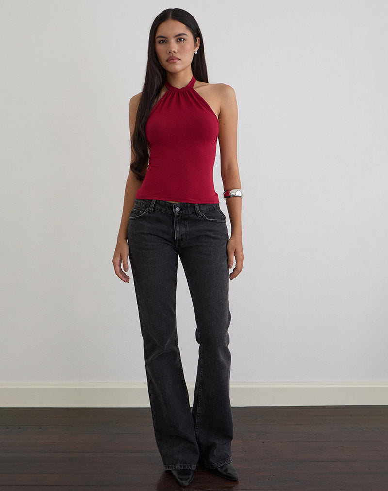 Image of Raceline Halterneck Top in Rayon Jersey Adrenaline Red