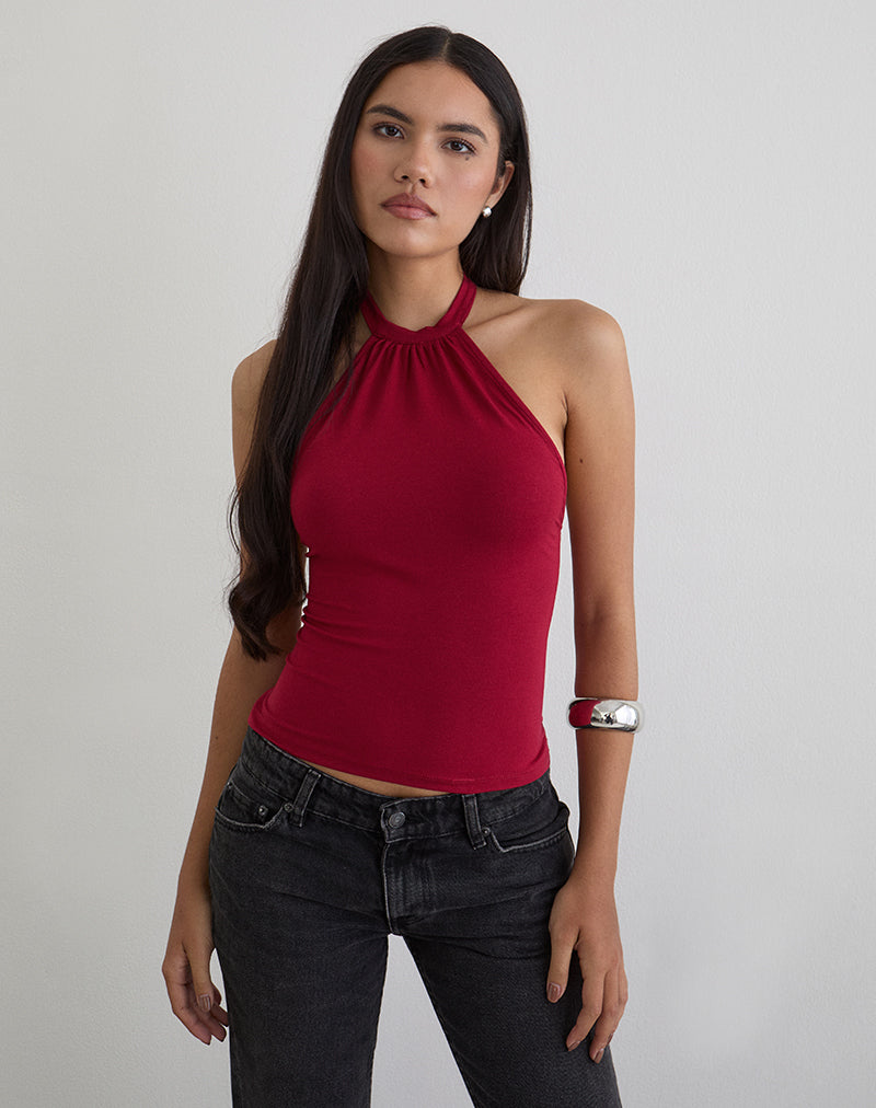 Image of Raceline Halterneck Top in Rayon Jersey Adrenaline Red