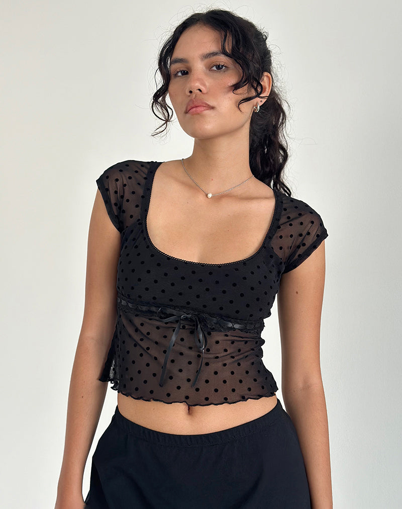 Image de Rada Top en maille floquée Basic Polka Black
