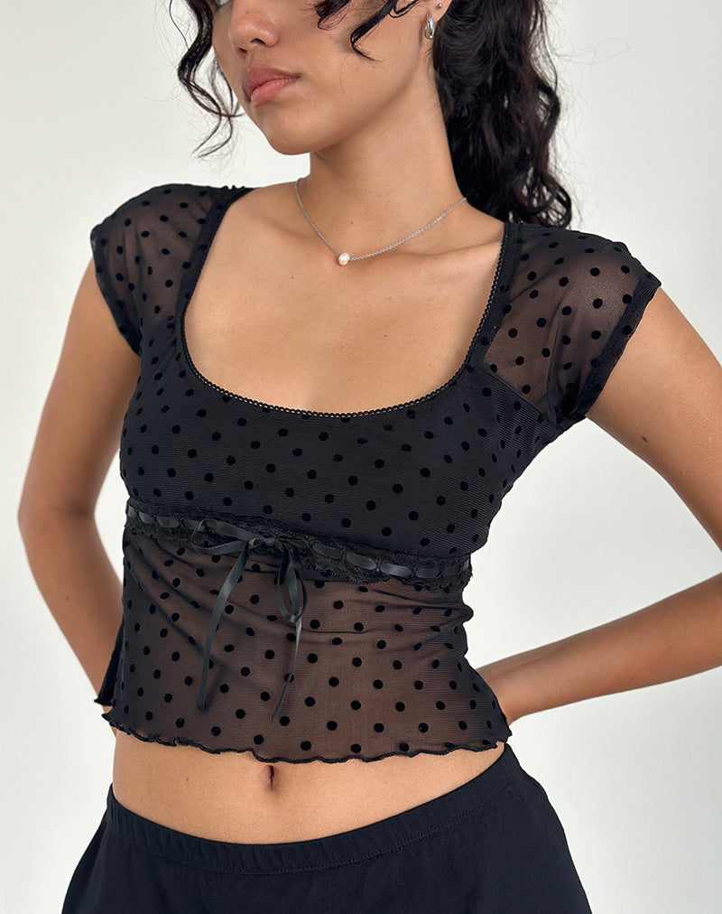 Image de Rada Top en maille floquée Basic Polka Black