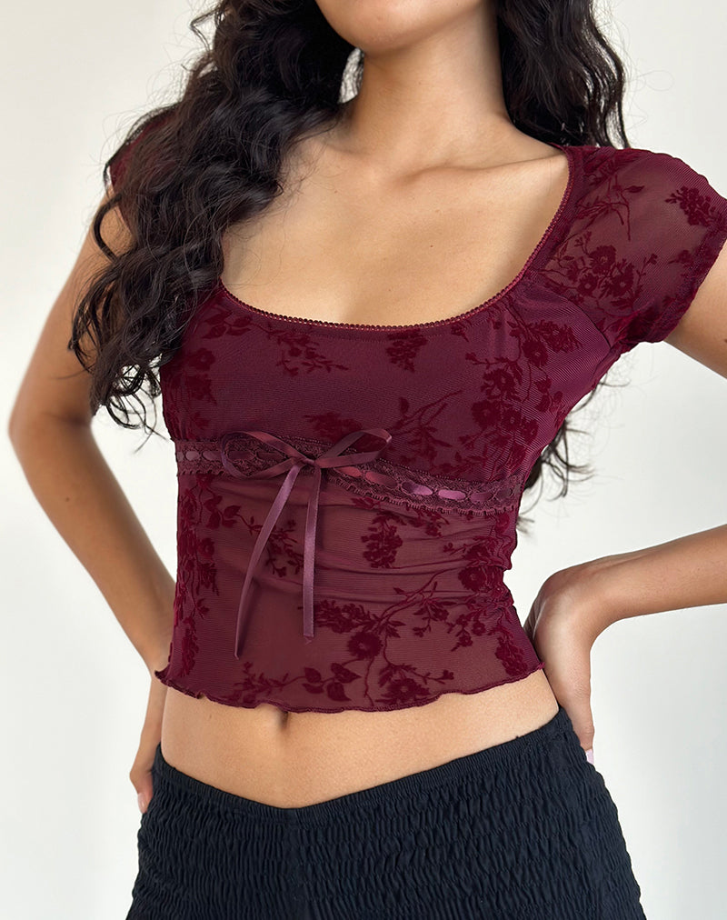 Image de Rada Top in Botanical Flocked Maroon