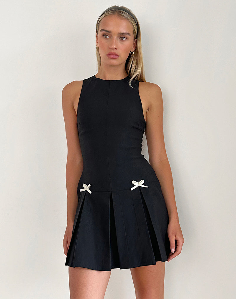 Image de Mini robe Radeta en noir avec nœuds ivoire