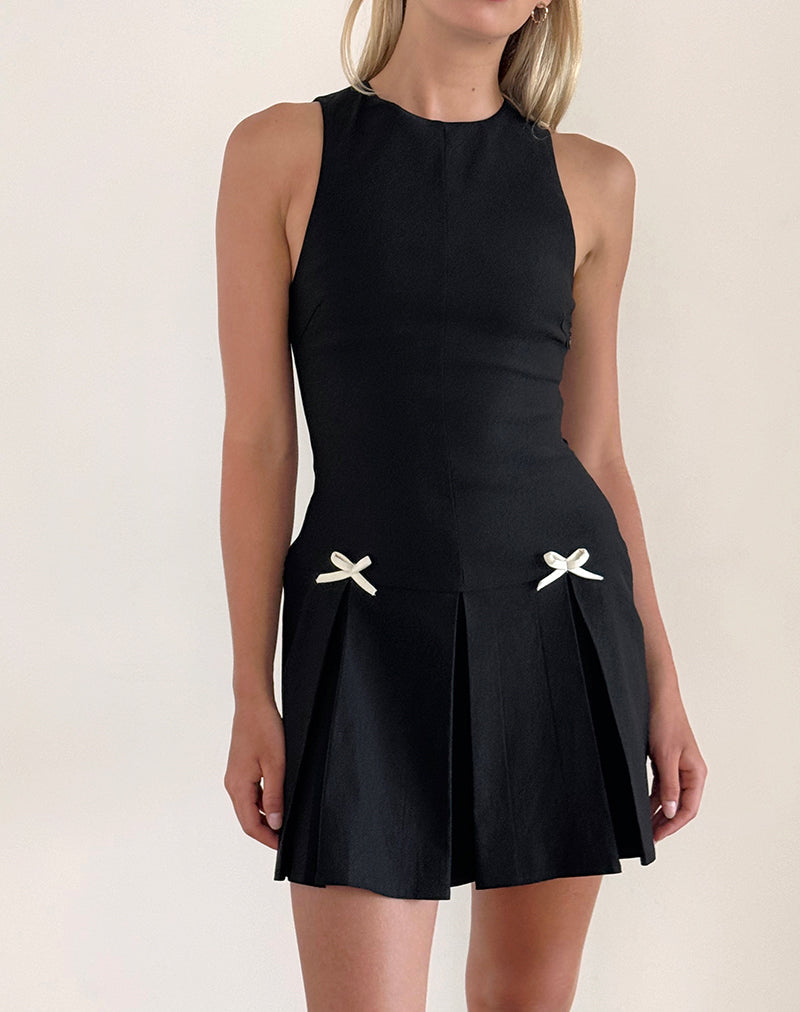 Mini robe Radeta en noir avec nœuds en ivoire