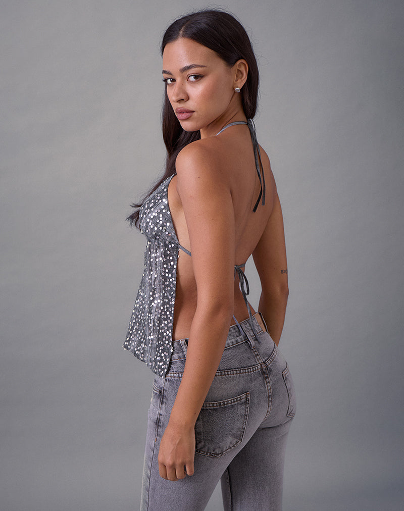 Image de Rafina Halter Top in Chiffon Sequin Grey