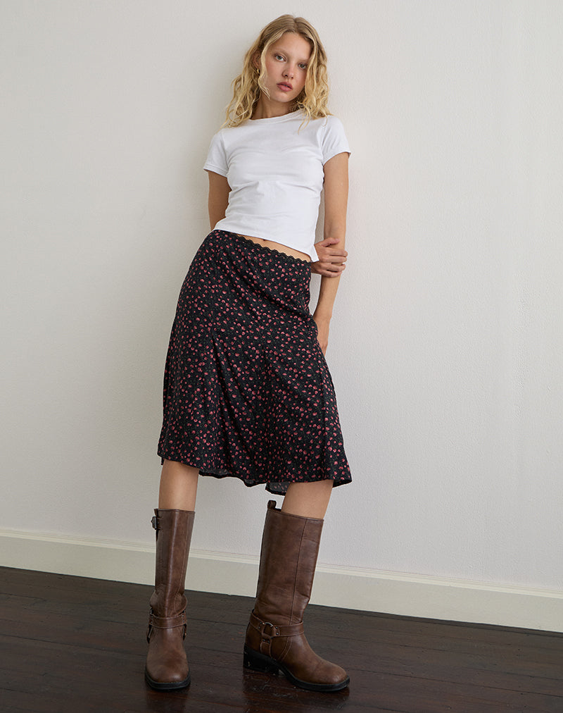Jupe midi Rahyu, rose foncé rose noir