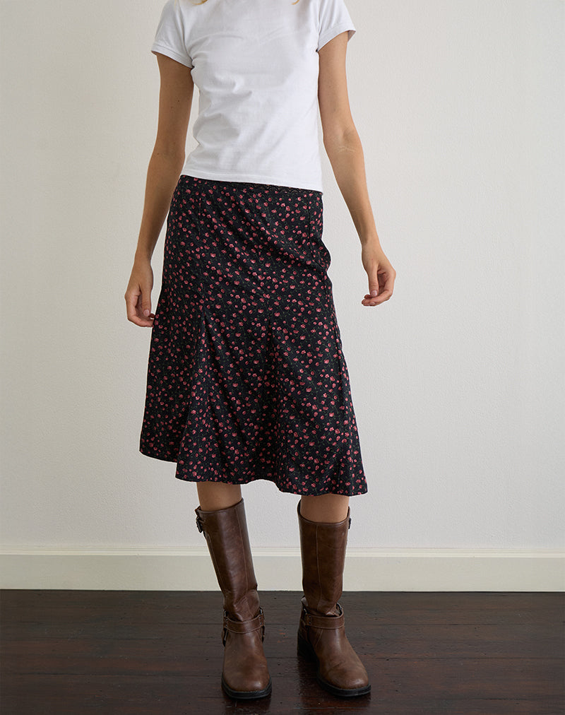 Jupe midi Rahyu, rose foncé rose noir