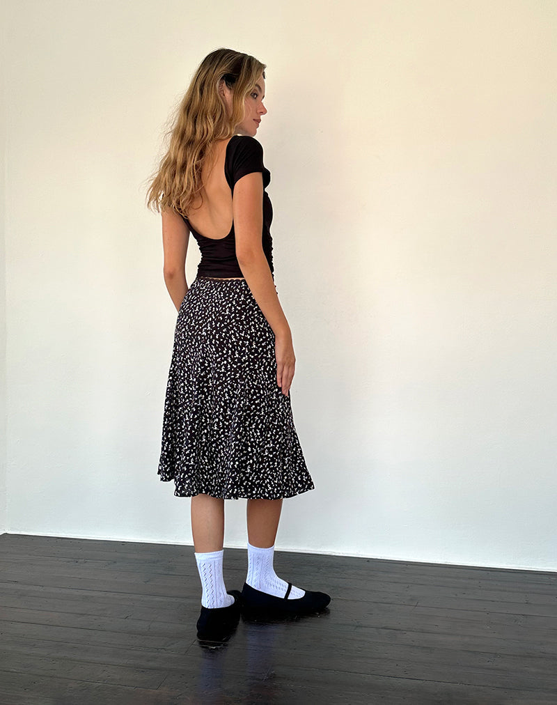 Image de Rahyu Midi Skirt in Black Ditsy Romance